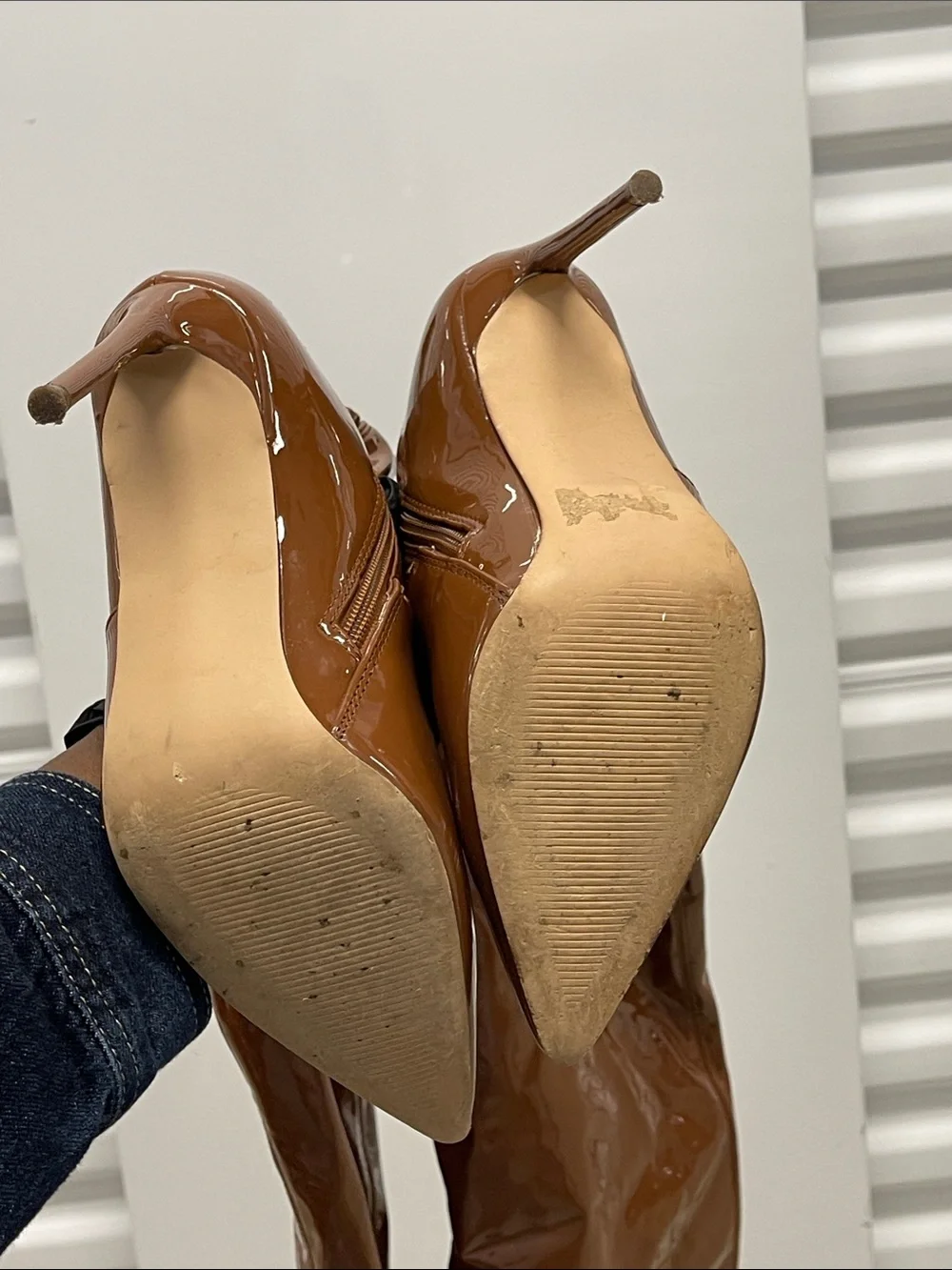 Steve Madden Glossy Brown Patent Over-the-Knee Stiletto High Heel Boots